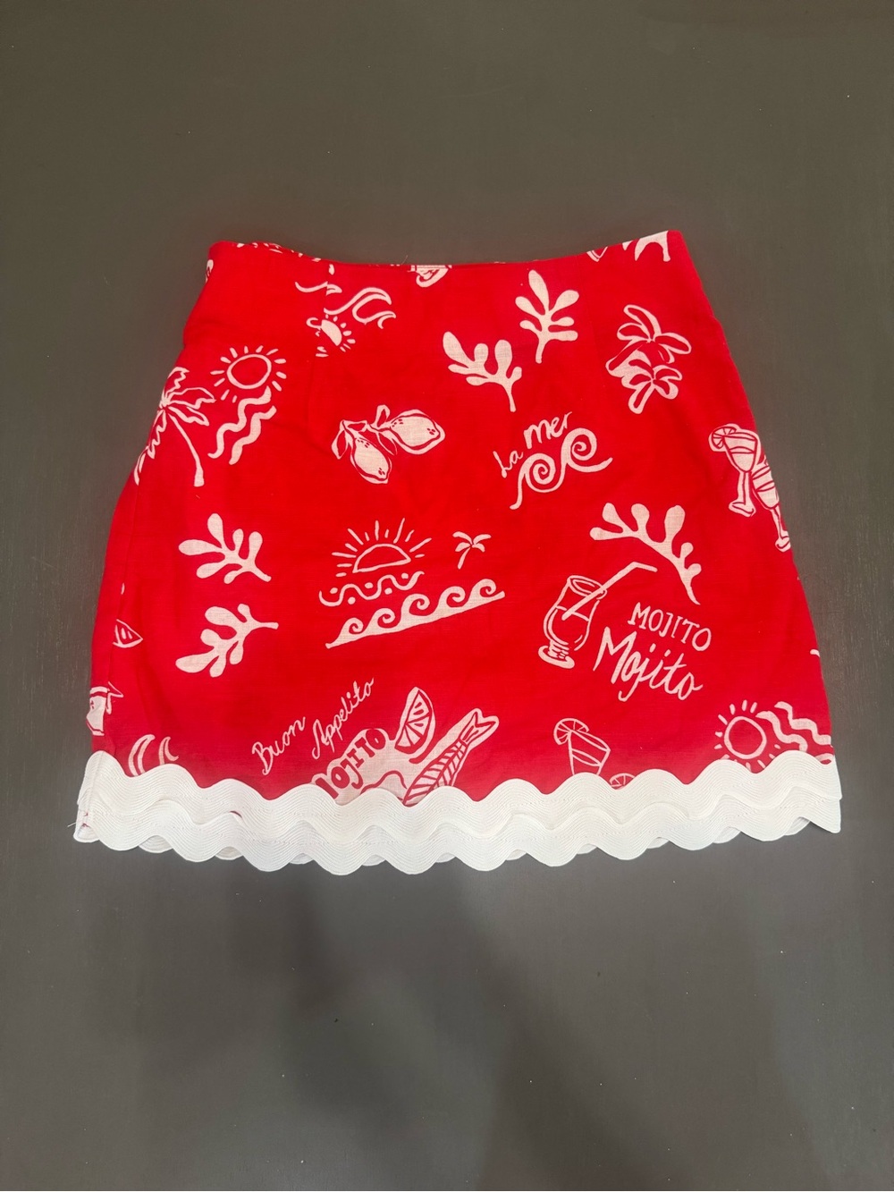 PROSPERINA SALOME RED MOJITO PRINT LINEN MINI SKIRT